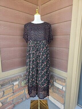 JASMINE by K.V.M. Black Floral Rayon Dress – Women’s Size Medium
